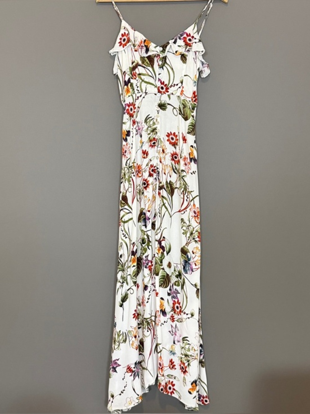Olivia + James Floral Ruffle Maxi Dress Ivory S Boho Prairie